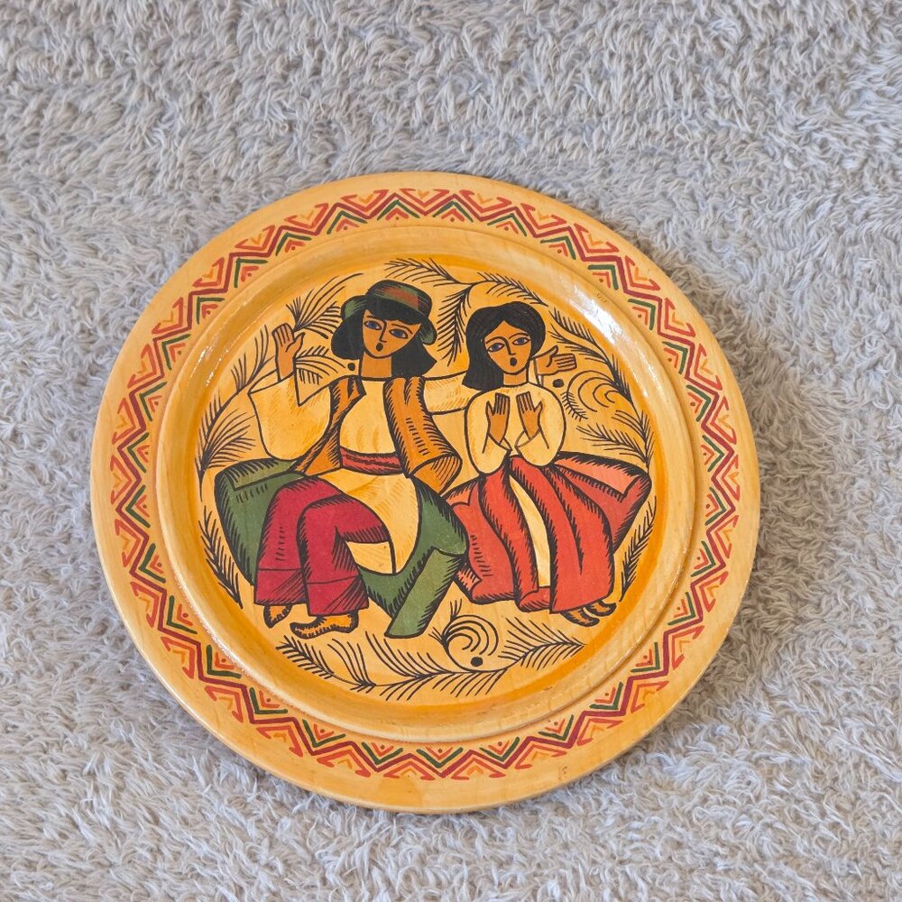Hand-painted wooden wall plate, folk art, 23 cm